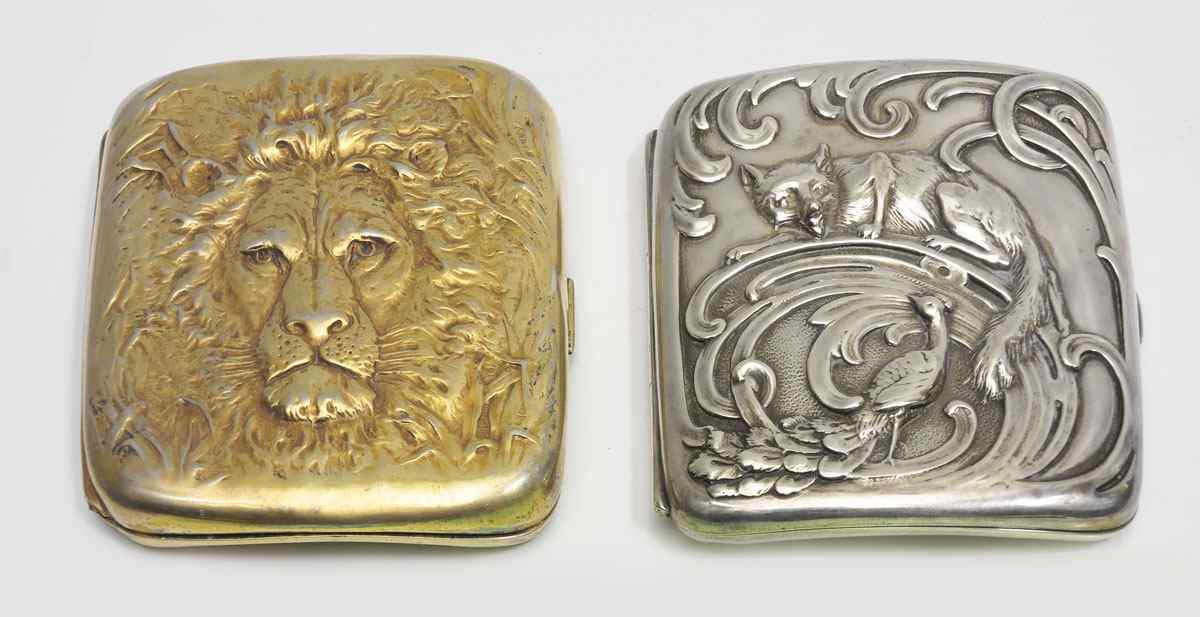 Appraisal: ART NOUVEAU STERLING SILVER CIGARETTE CASES To include Fox and