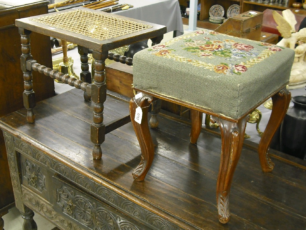 Appraisal: Victorian walnut square dressing stool the tapestry wool work floral