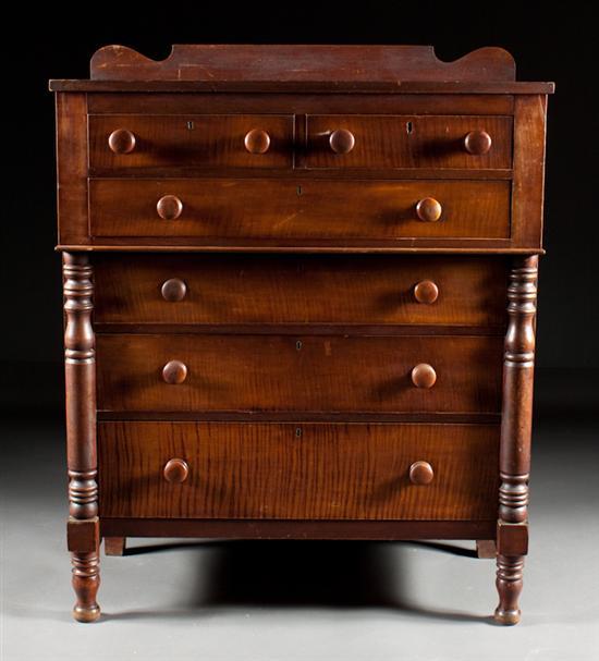 Appraisal: Late Federal cherry and tiger maple chest of drawers Pennsylvania