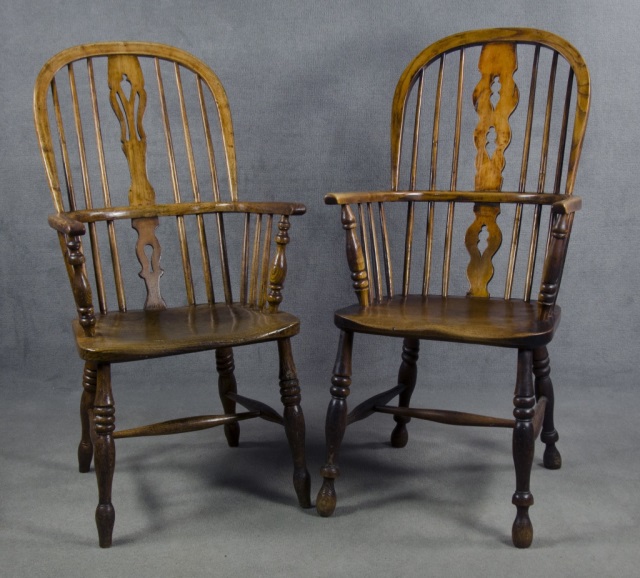 Appraisal: Associated Pair of English Windsor ChairsEach with six spindles and