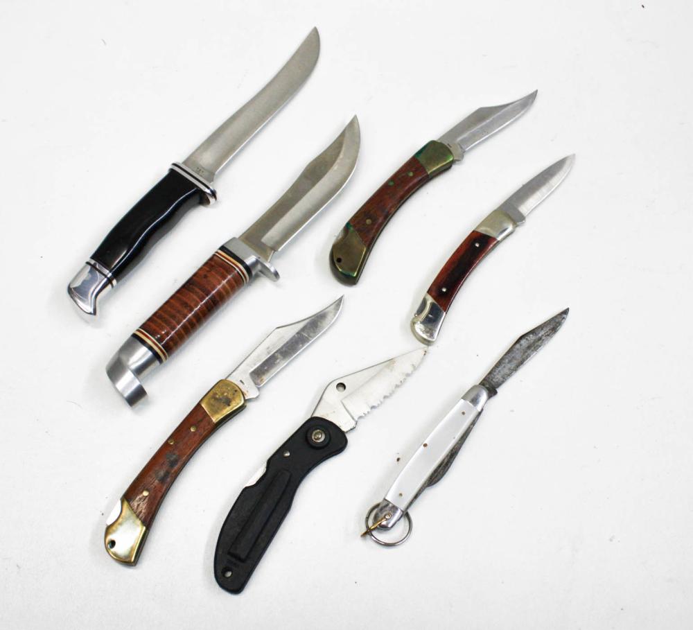 Appraisal: COLLECTION OF SEVEN KNIVES INCLUDING Buck Fisherman model in original