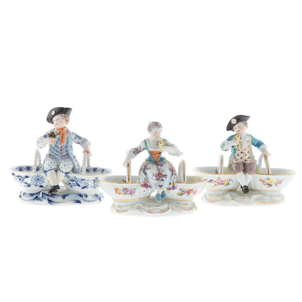 Appraisal: Three Meissen Porcelain Figural Salts late th early th century