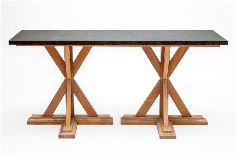 Appraisal: CONSOLE TABLE CONTEMPORARY Oak and granite x x in Estimate