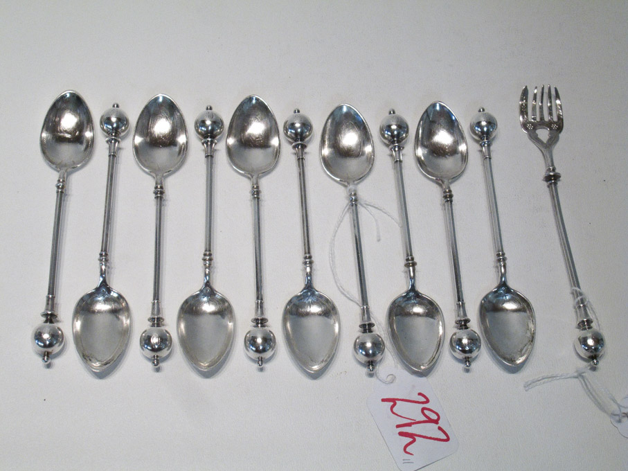 Appraisal: ELEVEN PIECES GEORGE SHARP SILVER FLATWARE with ball terminals comprised