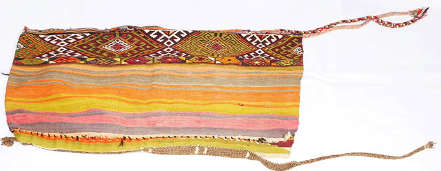 Appraisal: A KURDISH LARGE BAG with polychrome flat weave and hooked