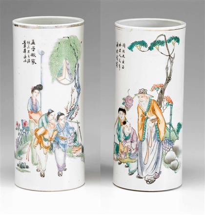 Appraisal: Two similar Chinese famille rose porcelain cylinder vases th th