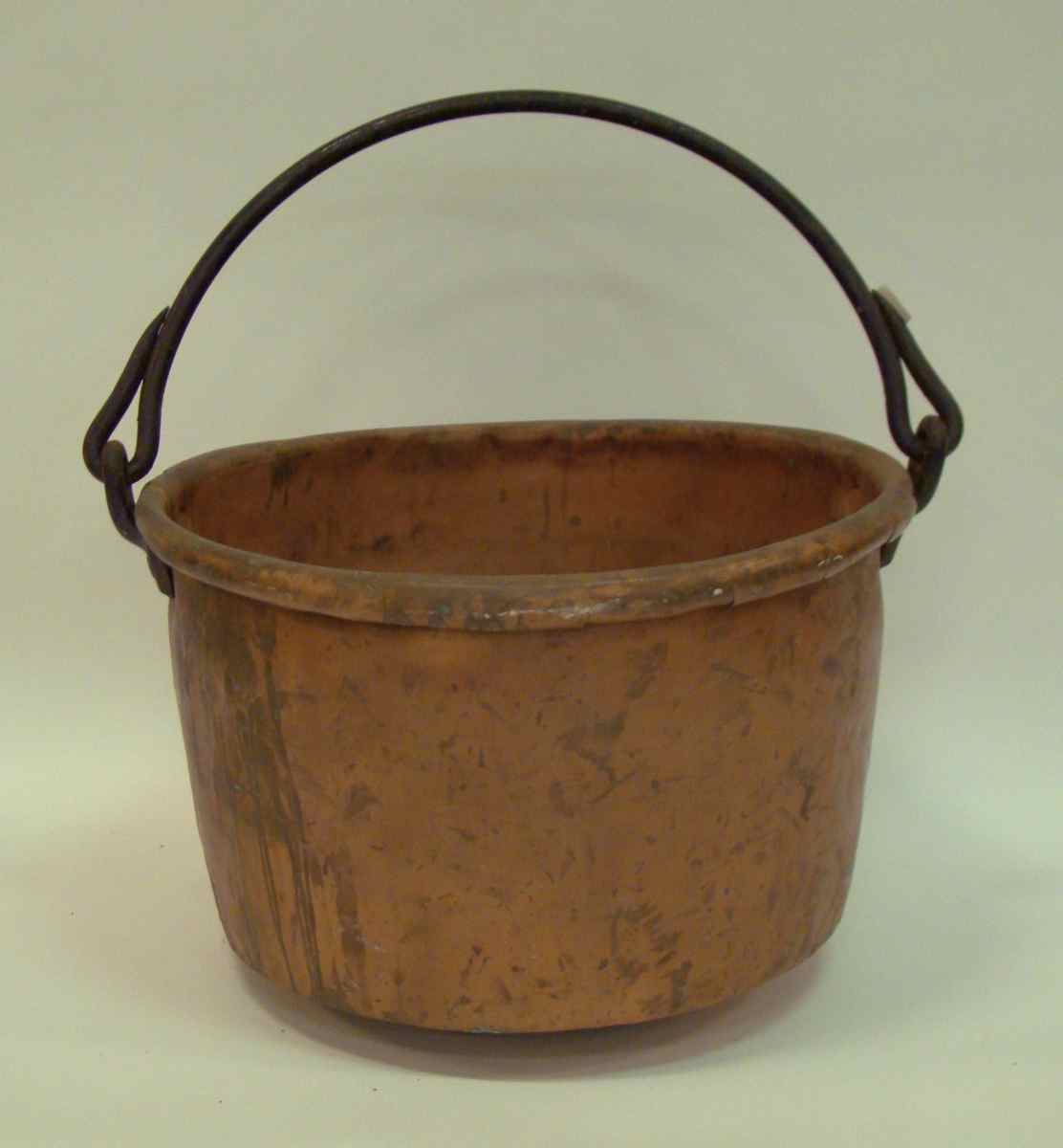 Appraisal: COPPER APPLE BUTTER CAULDRON Possibly AmishWith wrought iron handle Height