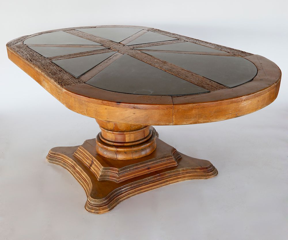 Appraisal: Oval Pedestal Slate Inlaid Dining Table Exclusive on Bidsquare Oval