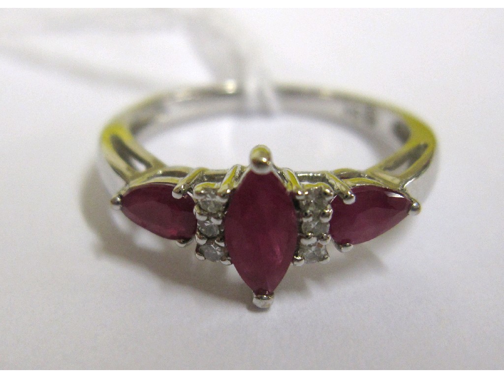 Appraisal: Nine carat white gold marquise ruby and diamond set dress