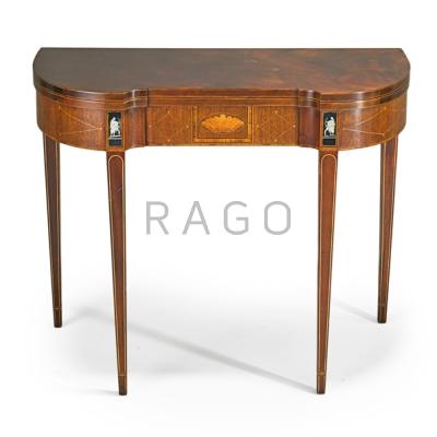 Appraisal: BAKER FLIP-TOP CARD TABLE Mahogany with inlay th c x