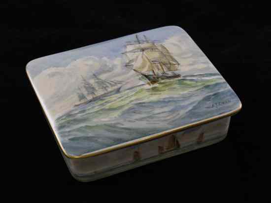 Appraisal: A Royal Crown Derby rectangular box and cover painted by