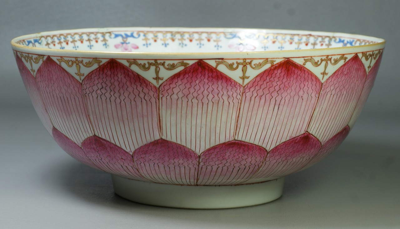 Appraisal: Chinese Export Lotus Pattern Porcelain Punchbowl butterfly and floral interior