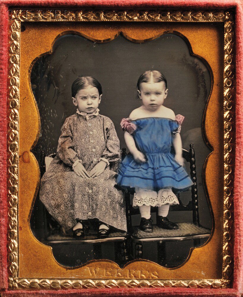 Appraisal: Joseph Weekes American - Hand-tinted Ninth-plate Daguerreotype of Two Children