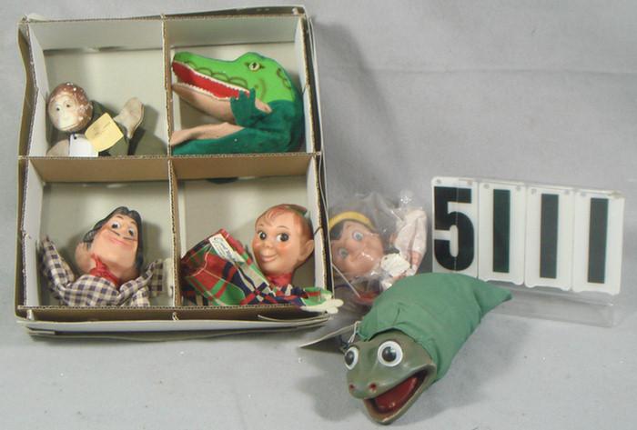 Appraisal: Hand Puppets lot Peter Pan Captain hook Alligator pinocchio frog