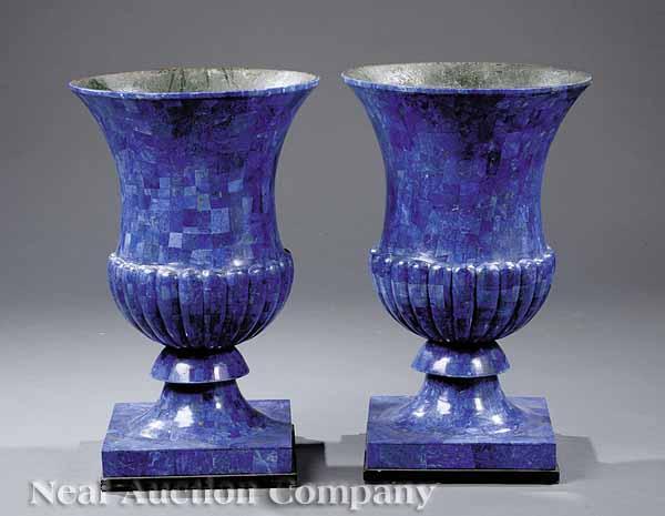 Appraisal: A Fine Decorative Pair of Lapis Lazuli Urns extensively veneered