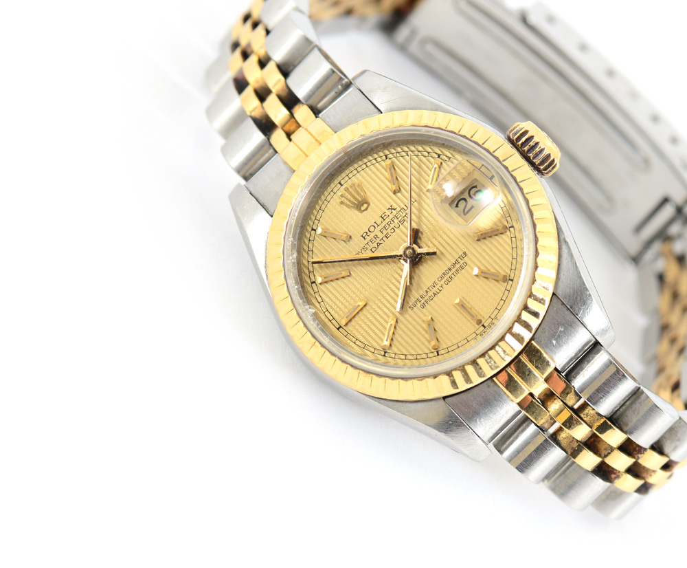 Appraisal: LADIES ROLEX K GOLD AND STAINLESS WATCH Oyster perpetual Datejust