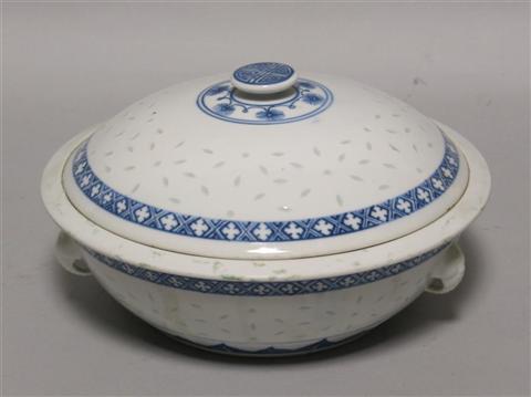 Appraisal: CHINESE BLUE AND WHITE COVERED RICE BOWL Of circular shape