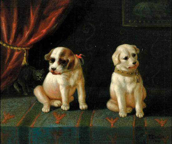 Appraisal: Ferdinand Danton New York - PUPPIES oil on canvas framed