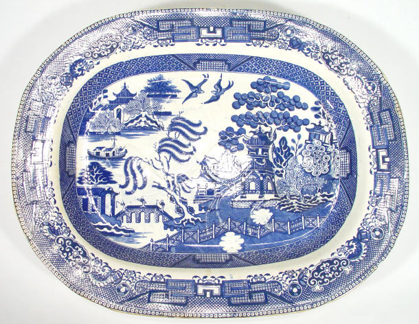 Appraisal: Victorian Davenport turkey plate transfer printed with blue willow pattern