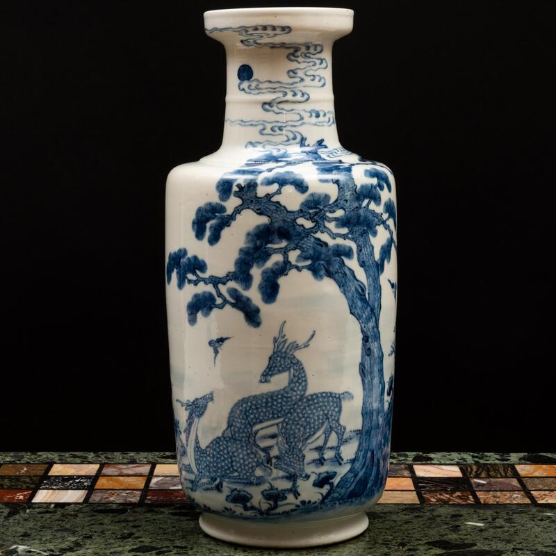 Appraisal: Chinese Blue and White Porcelain Rouleau Vase Blue six character