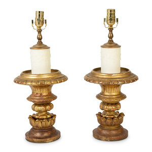 Appraisal: A Pair of Continental Giltwood and Gesso Turned Finials Mounted