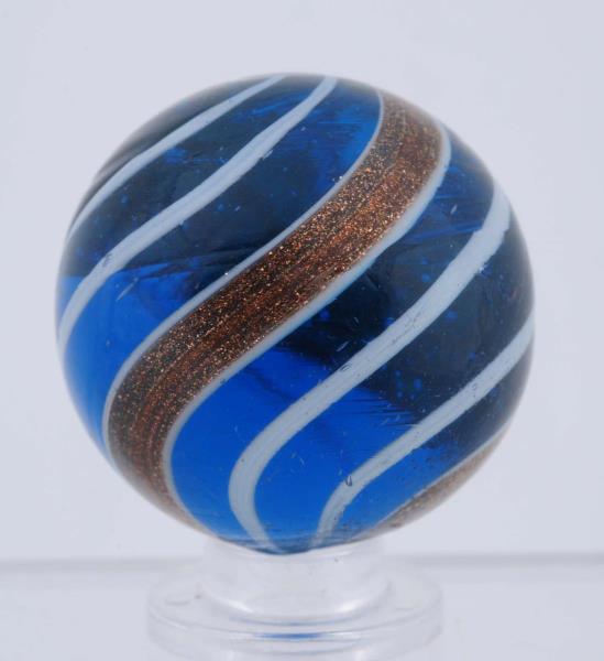 Appraisal: Outstanding Large Blue Glass Banded Lutz Marble Dark blue transparent