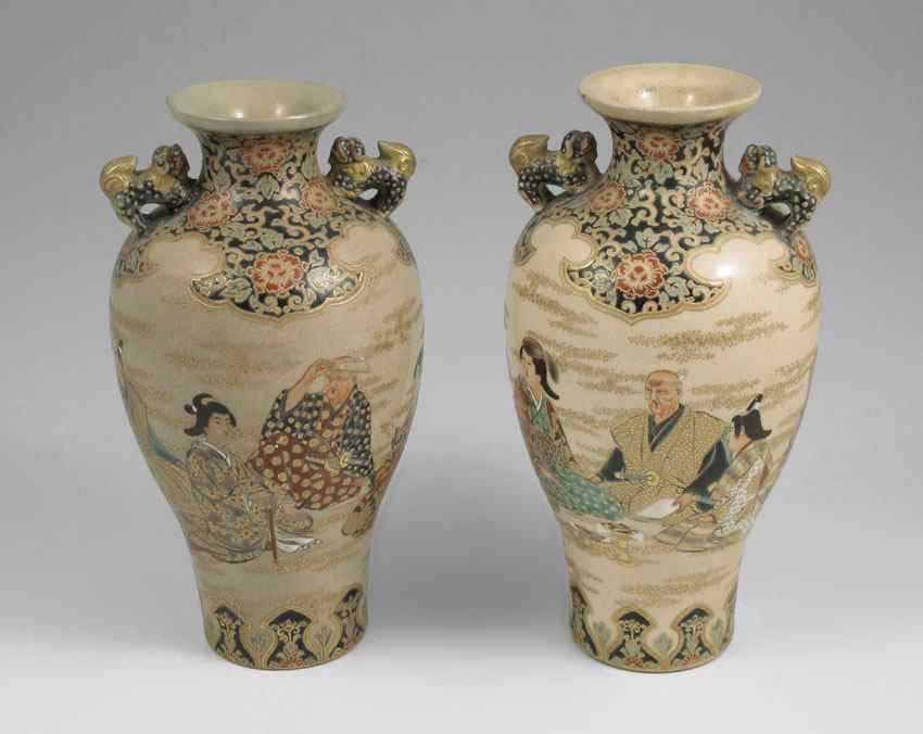 Appraisal: PAIR JAPANESE SATSUMA VASES Pair of earthenware satsuma vases with