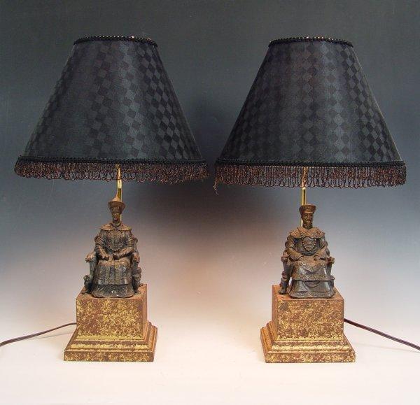 Appraisal: PAIR DECORATIVE CHINESE FIGURAL LAMPS Contemporary Emperor and Empress figural