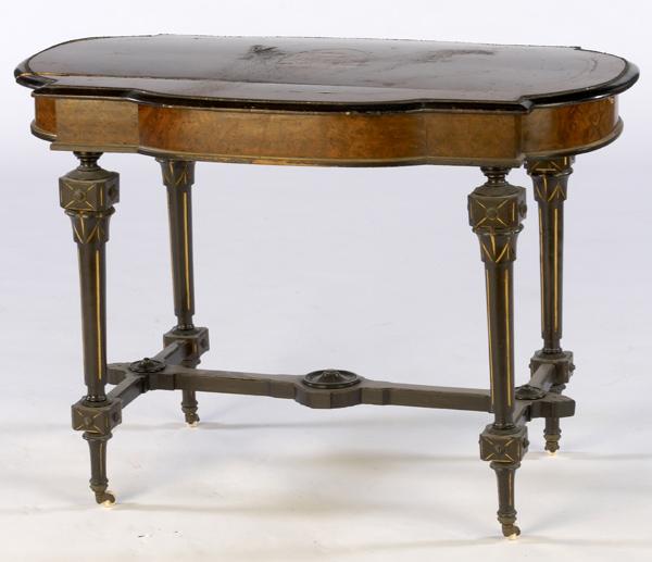 Appraisal: VICTORIAN Center hall table in burl walnut and ebony with