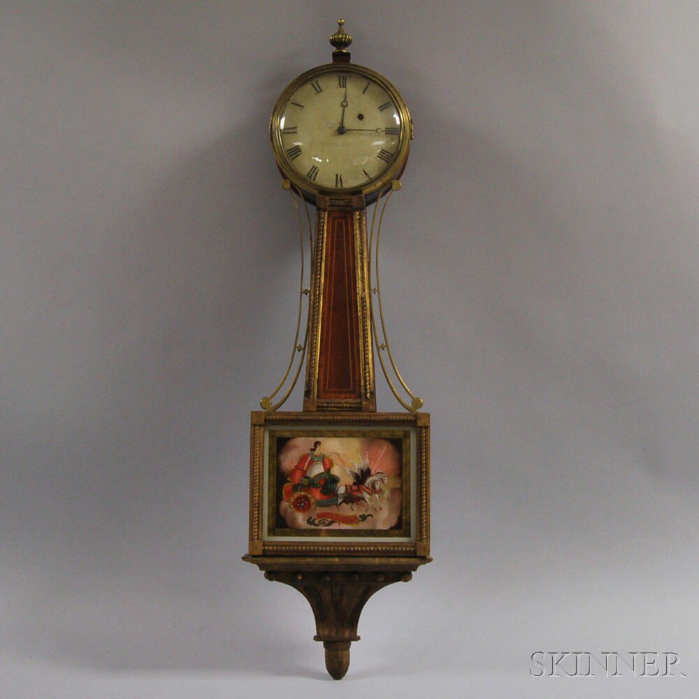 Appraisal: Inlaid Mahogany Veneer Patent Timepiece America th century the painted