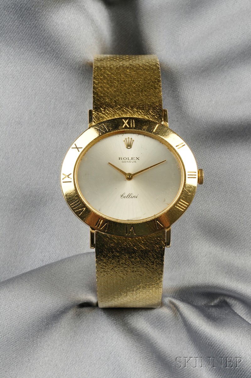 Appraisal: kt Gold Cellini Wristwatch Rolex the silver-tone dial enclosed by