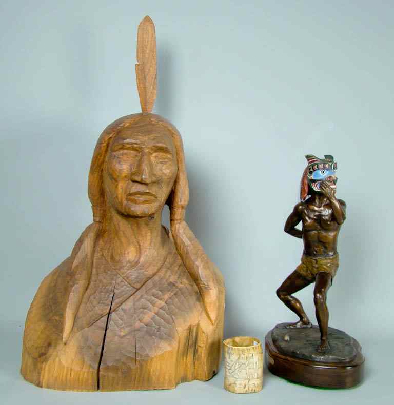 Appraisal: BAKWAS DANCER BY JACK GIBSON TOGETHER WITH LARGE NATIVE AMERICAN