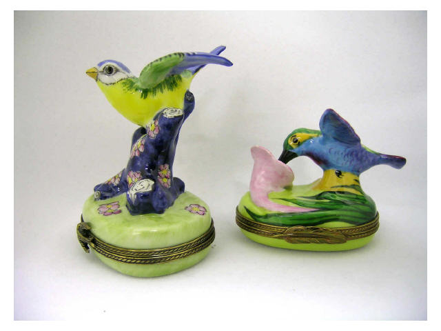 Appraisal: Lot of two Limoges hinged porcelain boxes both figural birds