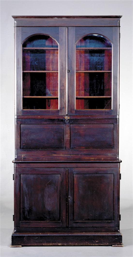 Appraisal: Southern mixed-wood secretary bookcase Cheraw SC circa molded crown over