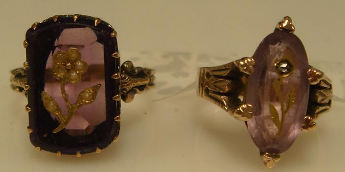 Appraisal: K yg Amethyst Rings Grouping of two Victorian settings containing