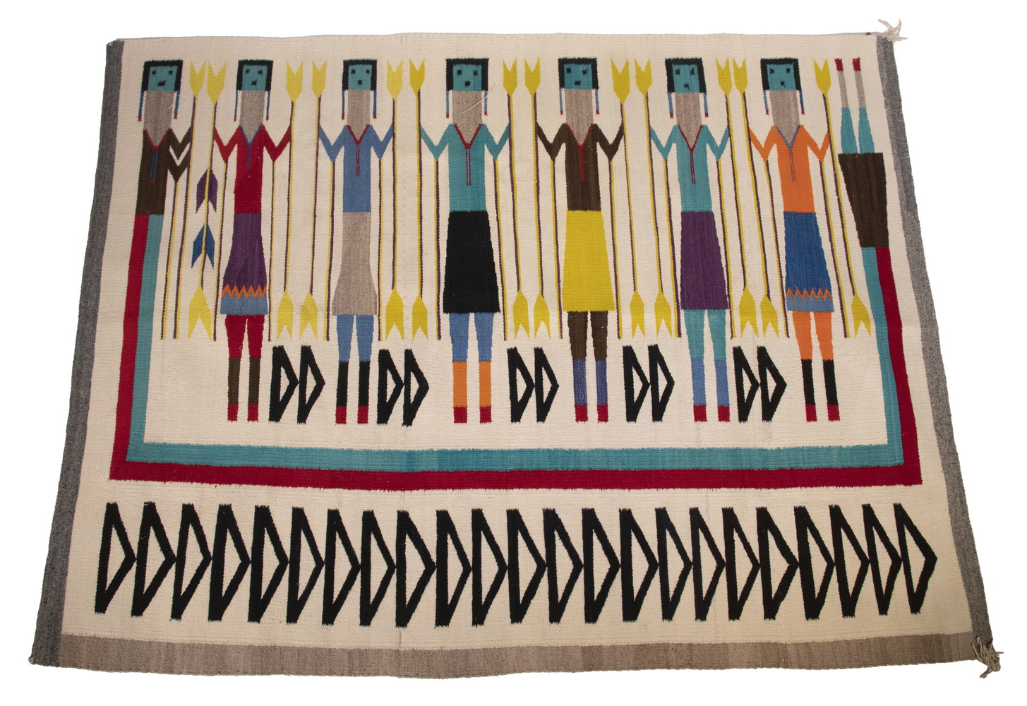 Appraisal: NAVAJO YEI-BI-CHEI RUG Six Corn Dancers with a seventh wraparound