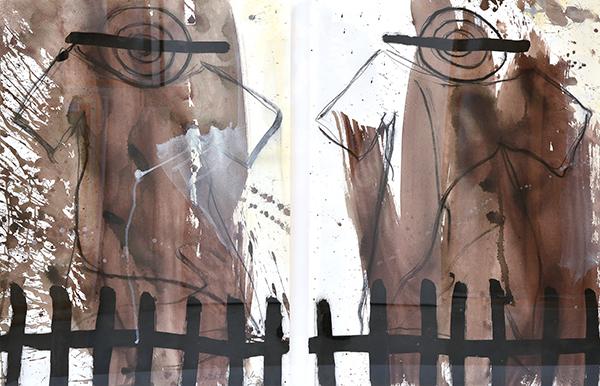 Appraisal: CLINTON NAIN born Untitled diptych mixed media on paper x