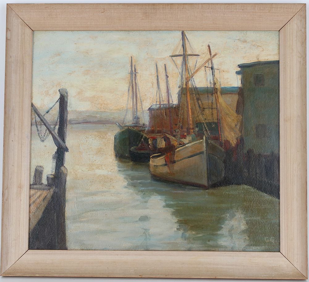 Appraisal: Signed Early th C New England Harbor Scene Signed Early