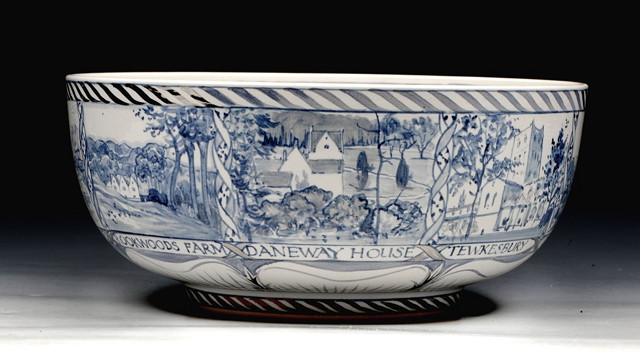 Appraisal: AN ALFRED POWELL BLUE POTTERY BOWL having eight reserve panels