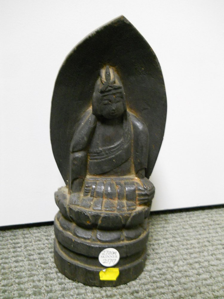 Appraisal: Mingei Kannon Sculpture Japan lacquered wood the bodhisattva seated on