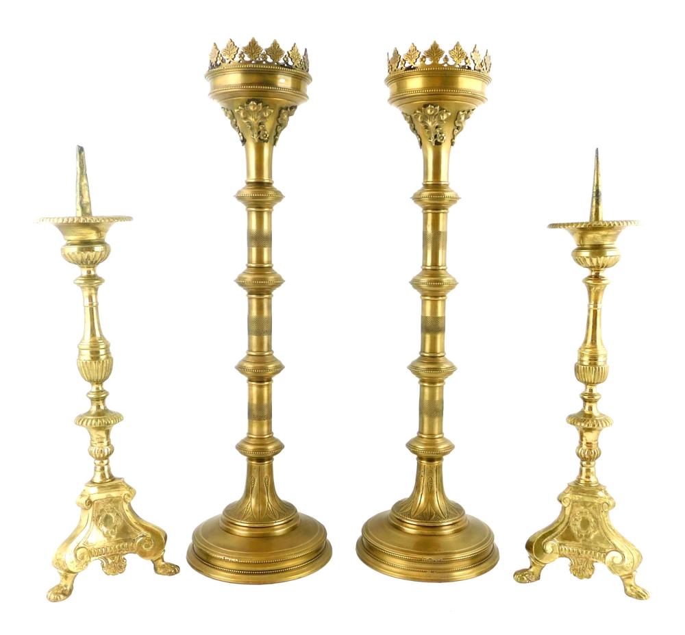 Appraisal: Two pair brass pricket sticks details include smaller made of