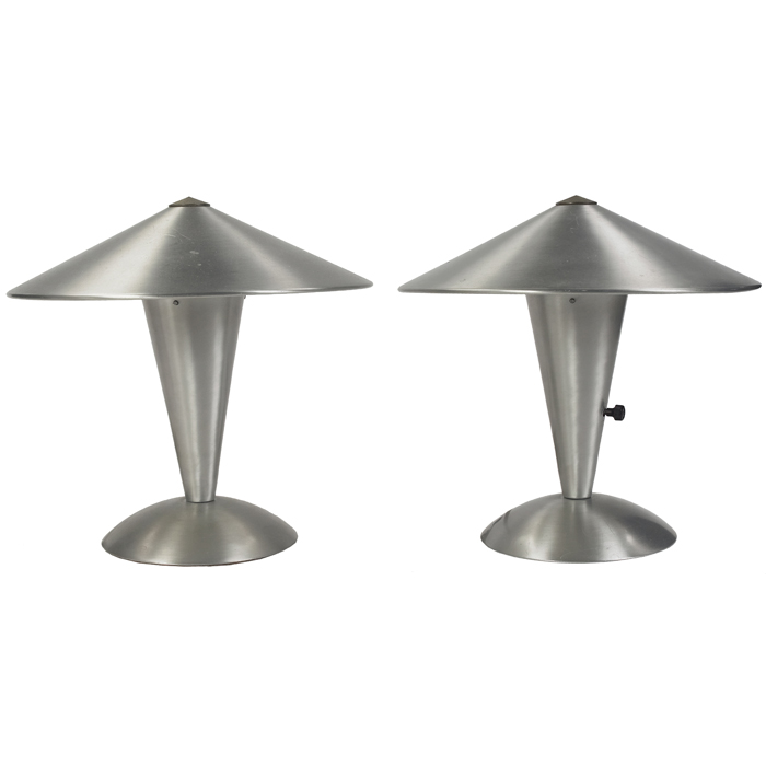 Appraisal: Art Deco table lamps pair spun aluminum weighted base impressed