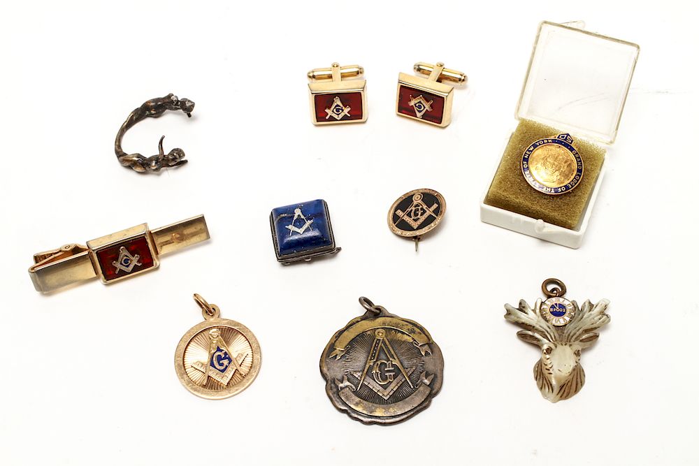 Appraisal: Masonic Cufflinks Tie Clip Pendants Others Masonic accessories group of