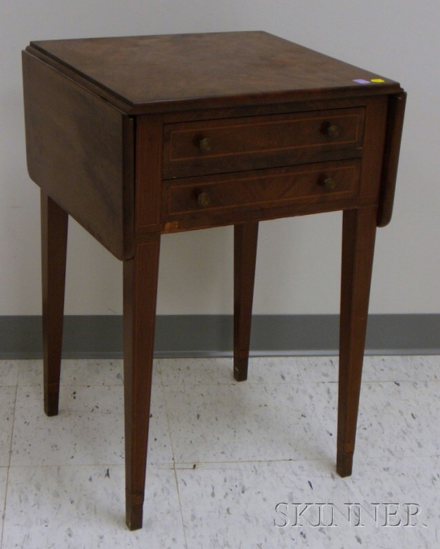 Appraisal: Federal-style Inlaid Mahogany and Mahogany Veneer Drop-leaf Two-Drawer Work Table