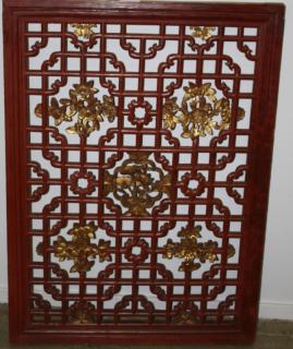 Appraisal: th c Chinese red and gilt paint carved lattice window