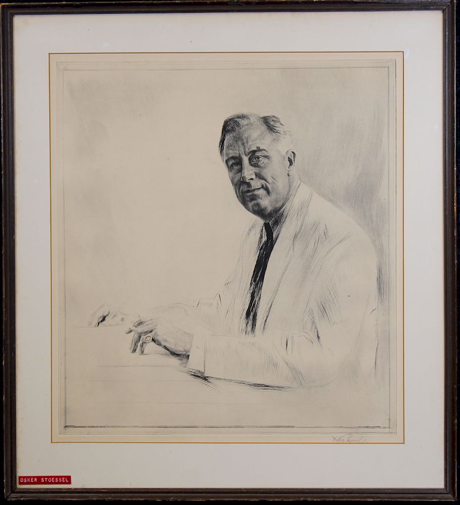 Appraisal: Osker Stoessel Portrait of Roosevelt Etching Osker Stoessel Portrait of