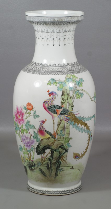 Appraisal: Chinese Porcelain Vase depicting fenghuang in a rocky landscape calligraphy