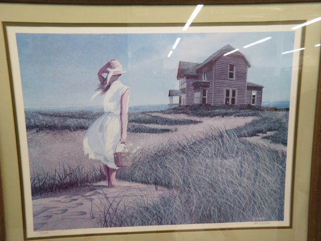 Appraisal: Tom Mielks Lithograph young lady beach house of image area