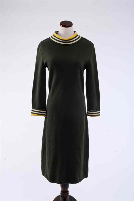 Appraisal: JEANNE LANVIN GREEN WOOL DRESS size Fr s striped collar