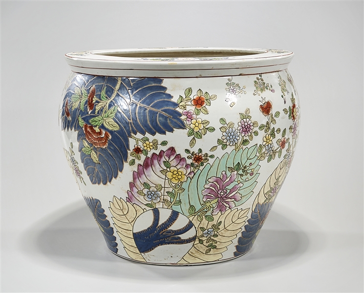 Appraisal: Chinese enameled porcelain fish bowl floral design x approx Condition